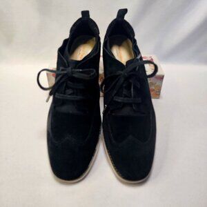 Women's Hush Puppies Wing Toe Black Suede Loafers